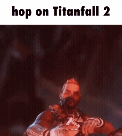 A Man Is Holding A Sword And The Words Hop On Titanfall 2 Are On The Bottom GIF