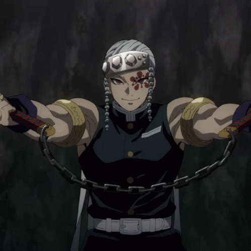 A Man Is Holding A Sword With A Blue Blade That Says ' Samurai ' On It GIF