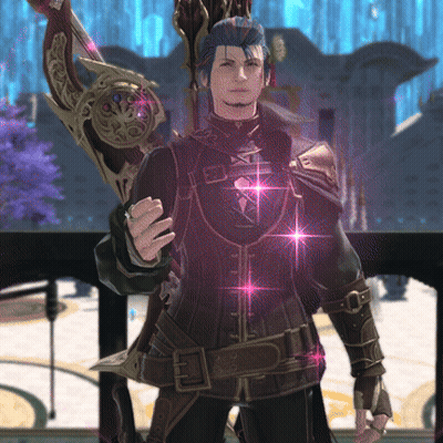 A Man Is Holding A Sword With A Purple Background GIF