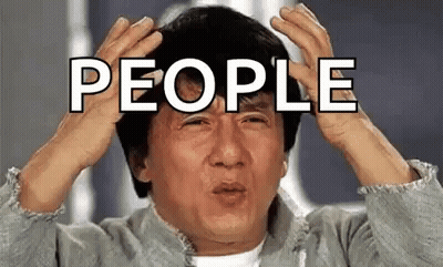 A Man Is Holding His Head With His Hands And The Word People Is Written Above Him . GIF