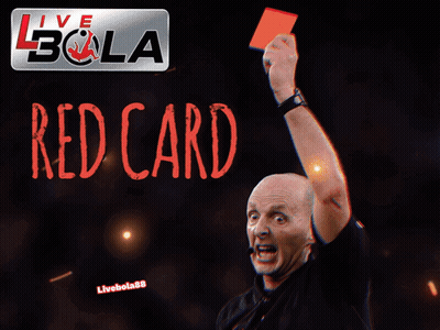 A Man Is Holding Up A Red Card With The Words Red Card Livebola88 Below Him GIF