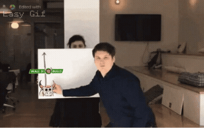 A Man Is Holding Up A Sign That Says Wall St Bulls GIF