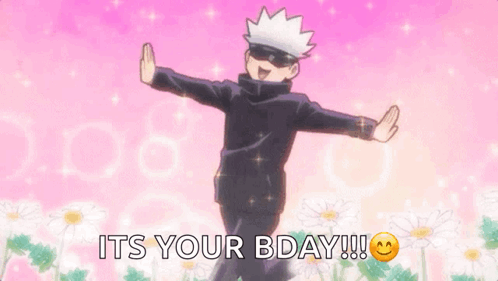 A Man Is Jumping In The Air With His Arms Outstretched And The Words `` It 'S Your Bday ! '' GIF