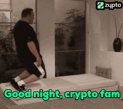 A Man Is Jumping Over A Bed With The Words Good Night Crypto Fam GIF
