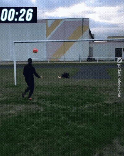 A Man Is Kicking A Soccer Ball In Front Of A Scoreboard That Says 0:26 GIF