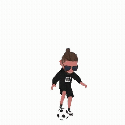 A Man Is Kicking A Soccer Ball In The Air While Wearing Sunglasses . GIF
