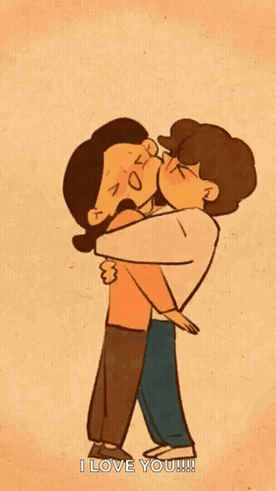 A Man Is Kissing A Woman On The Cheek While Holding Her In His Arms . GIF