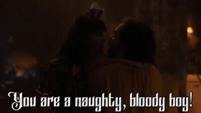 A Man Is Kneeling Down And Saying `` You Are A Naughty , Bloody Boy '' . GIF