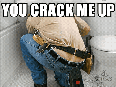 A Man Is Kneeling Down In Front Of A Toilet With The Words You Crack Me Up Above Him GIF