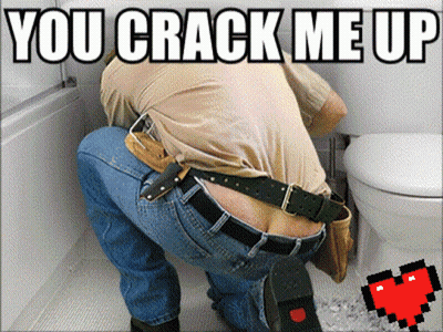 A Man Is Kneeling Down In Front Of A Toilet With The Words " You Crack Me Up " Written Above Him GIF