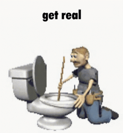 A Man Is Kneeling Down Next To A Toilet With A Plunger . GIF