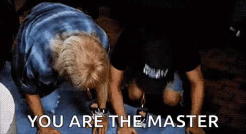 A Man Is Kneeling Down With The Words " You Are The Master " Written On The Bottom GIF