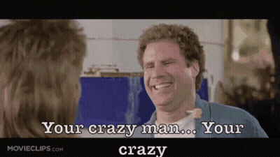 A Man Is Laughing While Talking To Another Man And Says " Your Crazy Man ... Your Crazy " . GIF