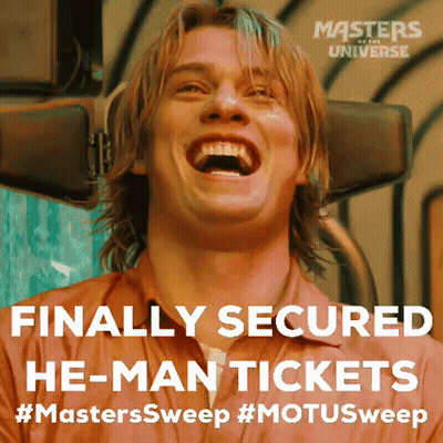 A Man Is Laughing With The Words Finally Secured He Man Tickets GIF
