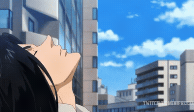 A Man Is Laying Down In Front Of A City Skyline With The Words Twitch On The Bottom Right Corner GIF