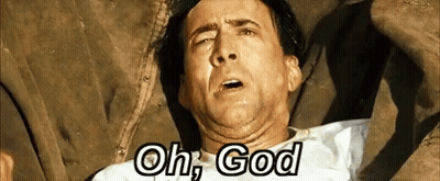A Man Is Laying Down With His Mouth Open And The Words `` Oh , God '' Written Above Him . GIF