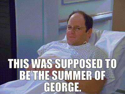 A Man Is Laying In A Hospital Bed With The Caption This Was Supposed To Be The Summer Of George . GIF