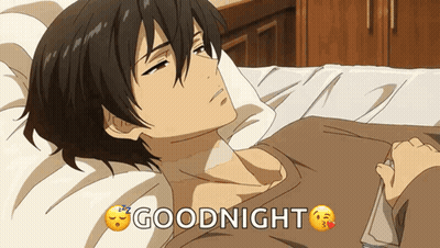 A Man Is Laying In Bed With The Words Goodnight Written Above Him GIF