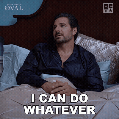 A Man Is Laying In Bed With The Words " I Can Do Whatever " On The Bottom GIF