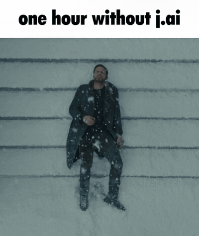 A Man Is Laying In The Snow With The Words One Hour Without I.ai Above Him GIF