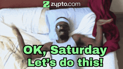 A Man Is Laying On A Bed With The Words Ok Saturday Let 'S Do This On The Bottom GIF