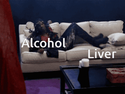 A Man Is Laying On A Couch With The Words Alcohol Liver Written On The Bottom GIF