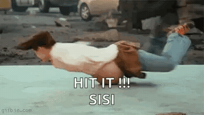 A Man Is Laying On His Stomach On The Ground With The Words `` Hit It ! '' Written On It . GIF