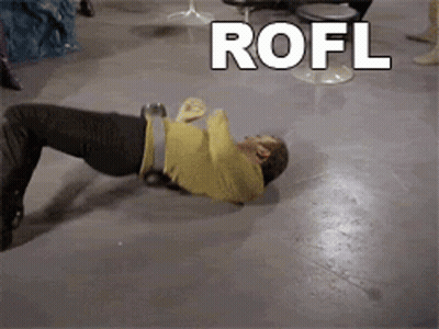 A Man Is Laying On The Floor With The Word Rofl Written Above Him GIF