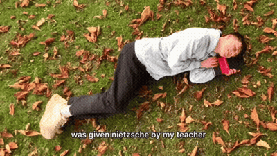 A Man Is Laying On The Grass With A Book And The Words Was Given Nietzsche By My Teacher GIF