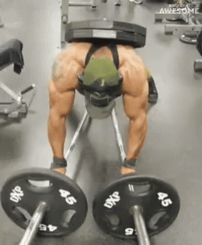 A Man Is Lifting A Barbell In A Gym With Plates That Say Dxp On Them GIF