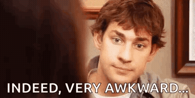A Man Is Looking At A Woman And Saying `` Indeed , Very Awkward ... '' GIF