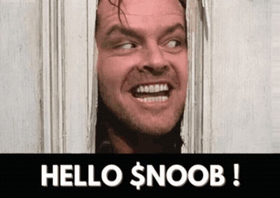 A Man Is Looking Through A Door With The Words Hello $ Noob Written Below Him GIF