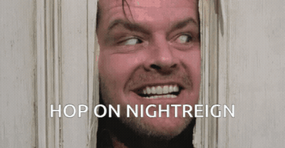 A Man Is Looking Through A Door With The Words Hop On Nightreign Written Below Him GIF