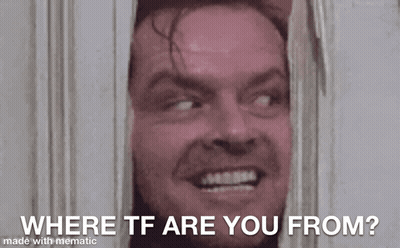A Man Is Looking Through A Door With The Words `` Where Tf Are You From '' Written On The Bottom . GIF