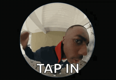 A Man Is Looking Through A Peephole And The Words Tap In Are On The Screen GIF