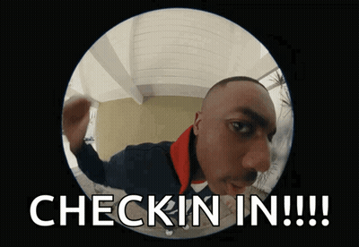 A Man Is Looking Through A Peephole With The Words Check In Written Above Him GIF