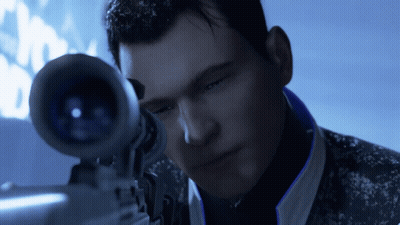 A Man Is Looking Through A Sniper Scope In A Dark Room GIF