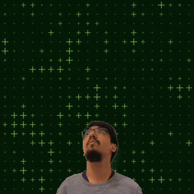 A Man Is Looking Up At The Number 10 Surrounded By Yellow Stars GIF