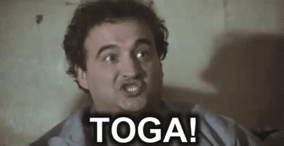 A Man Is Making A Funny Face And Saying Toga ! GIF