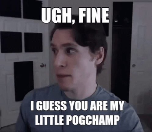 A Man Is Making A Funny Face And Saying `` Ugh , Fine , I Guess You Are My Little Pogchamp '' GIF