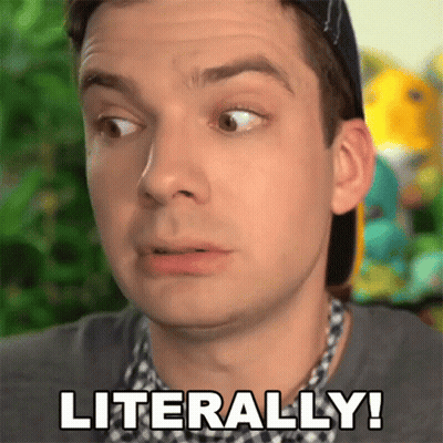 A Man Is Making A Funny Face And The Words Literally Are On The Bottom Of His Face GIF
