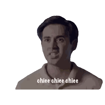 A Man Is Making A Funny Face With The Words " Chiee Chiee Chiee " Behind Him Sticker