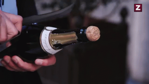 A Man Is Opening A Bottle Of Champagne With A Cork That Says ' Z ' On It GIF