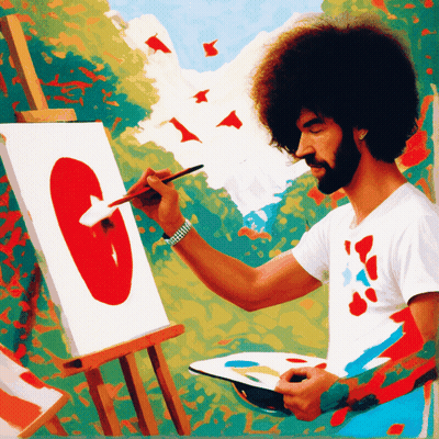 A Man Is Painting A Red Circle On A White Canvas GIF