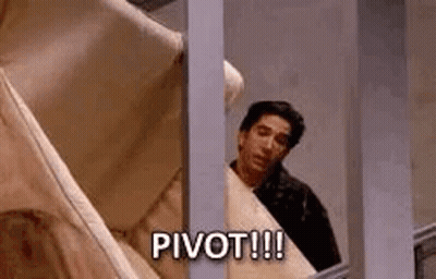 A Man Is Peeking Out Of A Window Holding A Piece Of Paper And Saying `` Pivot ! '' GIF