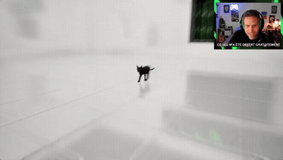 A Man Is Playing A Video Game With The Words Zooming Behind Him GIF