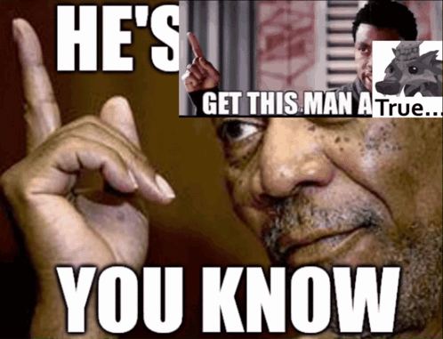 A Man Is Pointing At A Sign That Says He 'S Get This Man A True ... You Know GIF