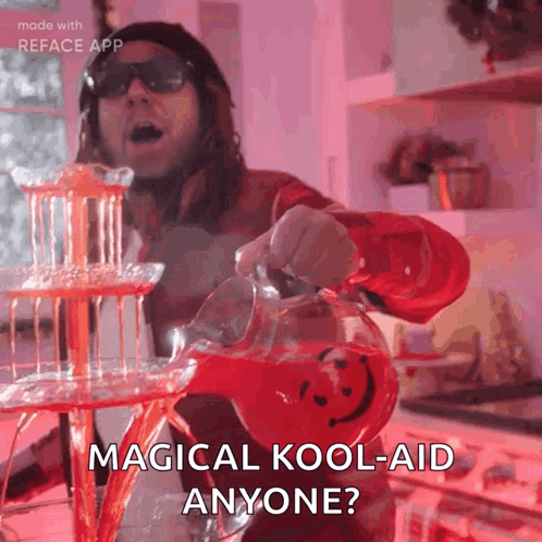 A Man Is Pouring A Pitcher Of Magical Kool-Aid GIF