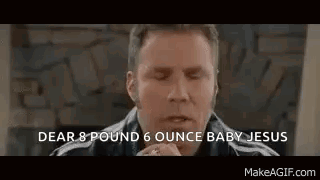 A Man Is Praying With His Eyes Closed And Says `` Dear 8 Pound 6 Ounce Baby Jesus '' GIF