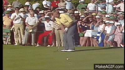 A Man Is Putting A Golf Ball On A Green In Front Of A Crowd GIF